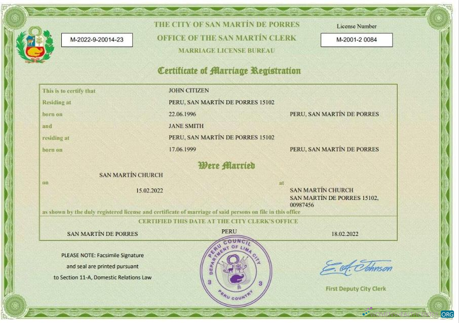 Download Peru marriage certificate Word and PDF template Photoshop template